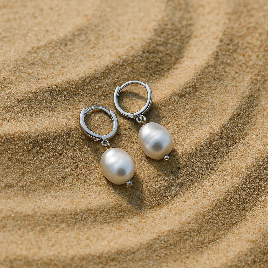 Agata earrings – Gold hoops & natural pearls