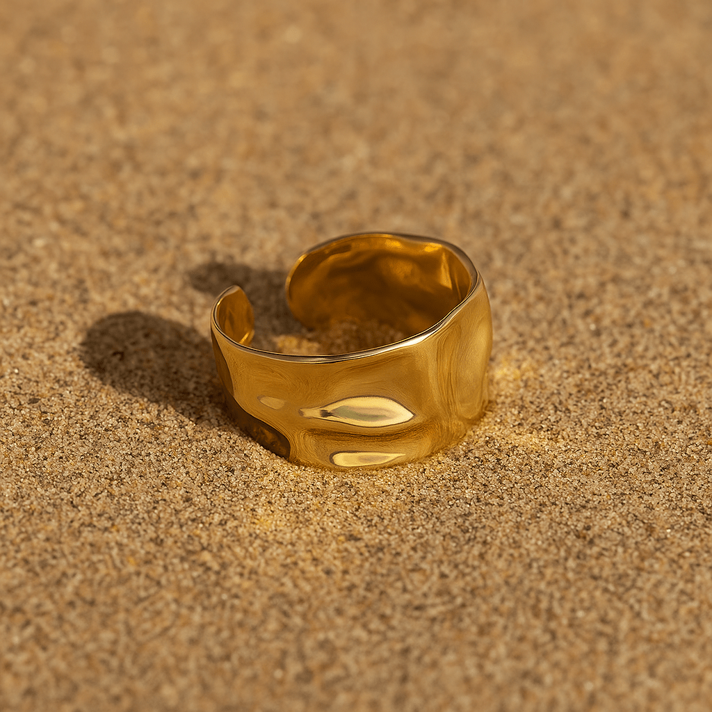 Bague en acier inoxydable martelé bicolore ajustable |Lucia Or
