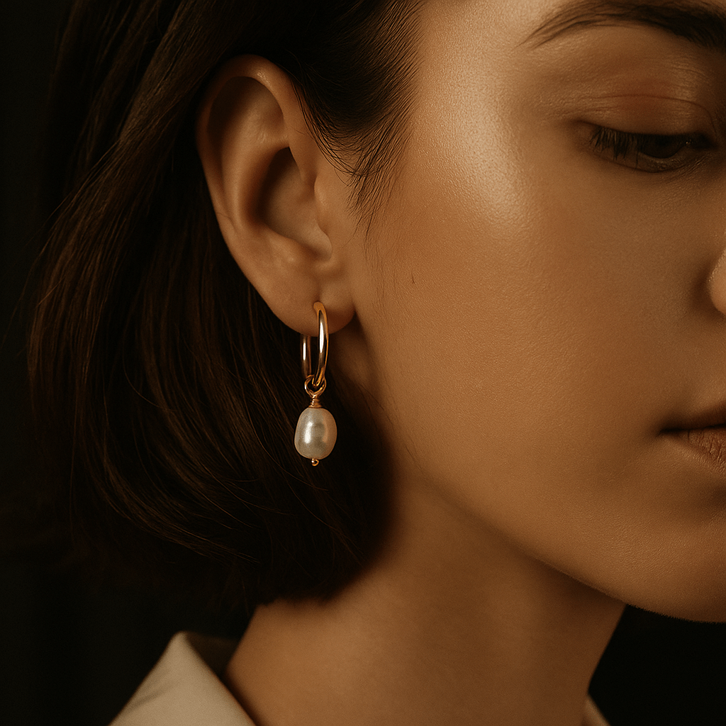 Boucles Agata – Créoles or & perles naturelles | L’Atelier de Malte
