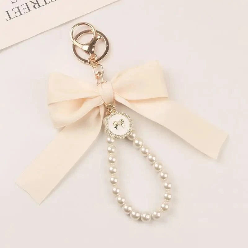 Charm de Sac à main Satin & Perles – Porte-clés Élégant Femme