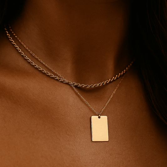 Collier Brillantezza – Double chaîne & pendentif rectangulaire