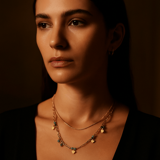 Collier Leggerezza – Double chaîne & perles naturelles