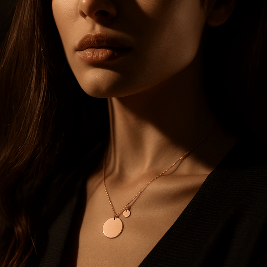 Collier Melodia – Acier argenté & duo de médailles lisses