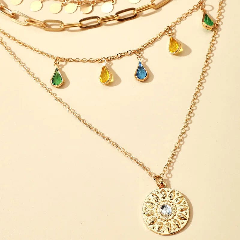 Collier Multi-rangs doré & médaillon solaire | Francesca