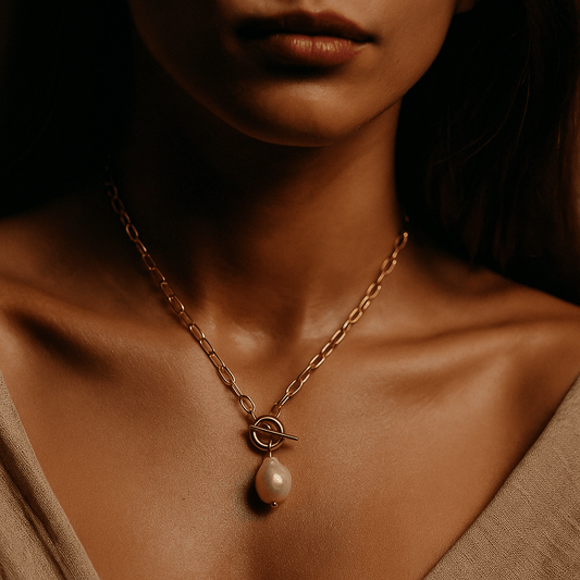 Collier Agata – Plaqué or 18k & perle baroque