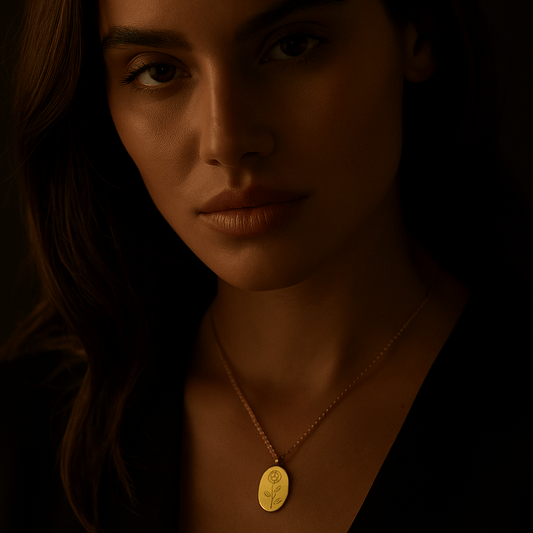Collier Primavera – Médaillon gravé & fleur du mois