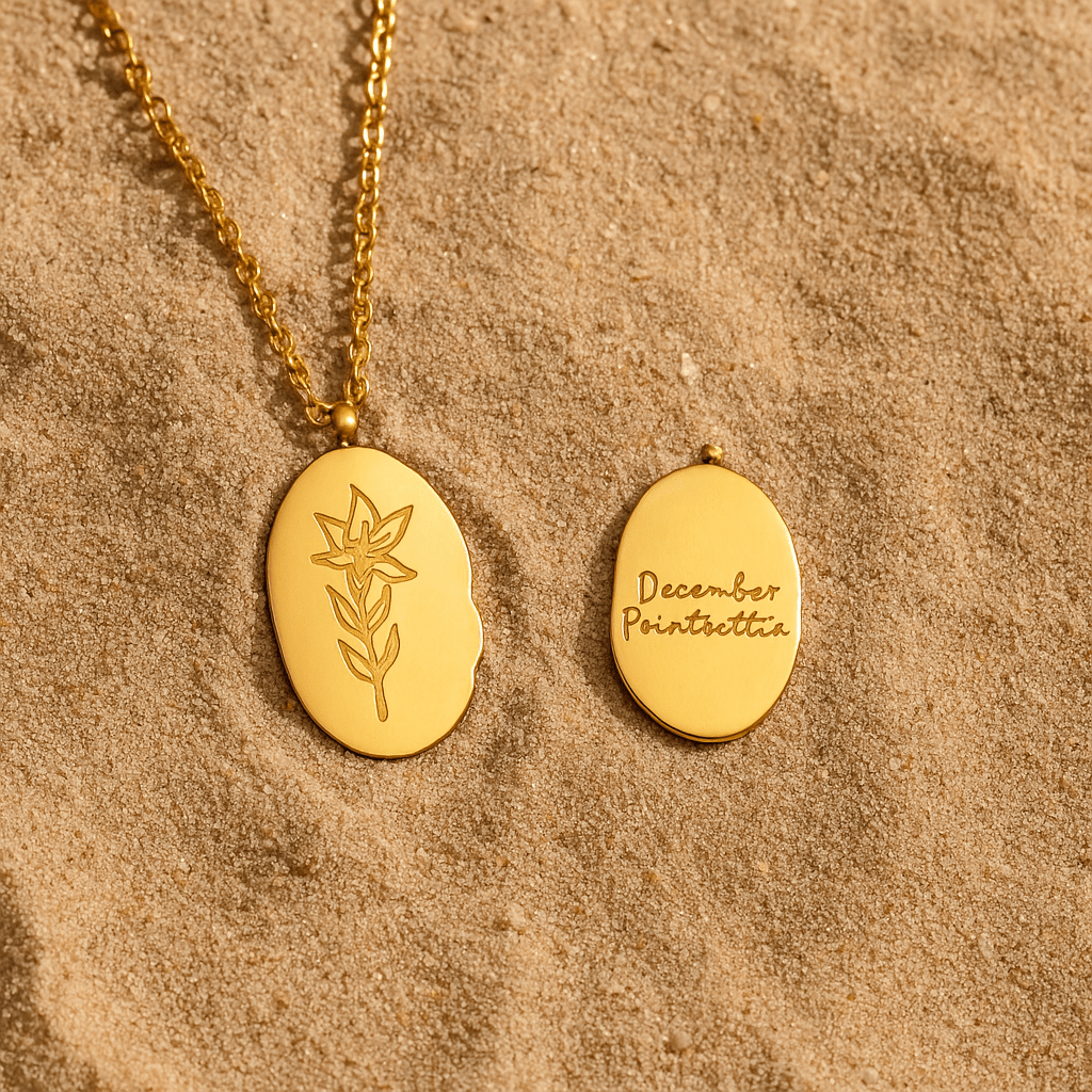 Collier Primavera – Fleur du mois & médaillon gravé L’Atelier de Malte Decembre