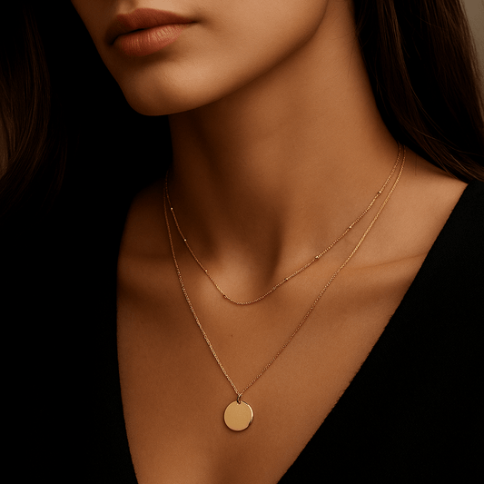 Collier Semplicità – Double chaîne & médaillon lisse