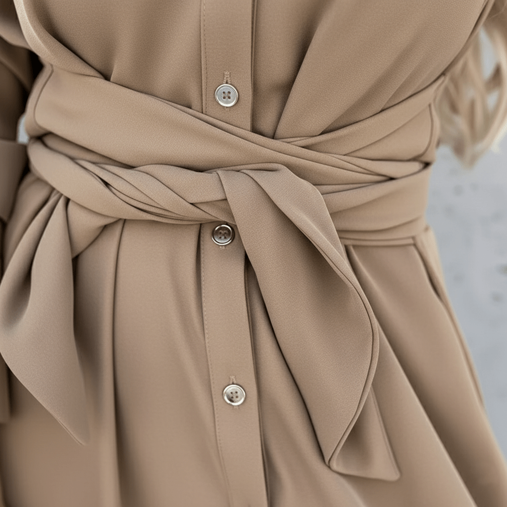 Robe-Chemise Alba – Robe longue automne femme, ceinture nouée