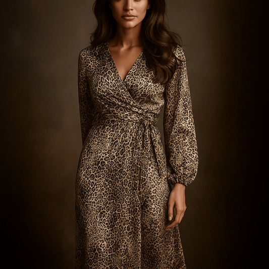 Robe Léopard Amaya – Col V & Taille Ceinturée