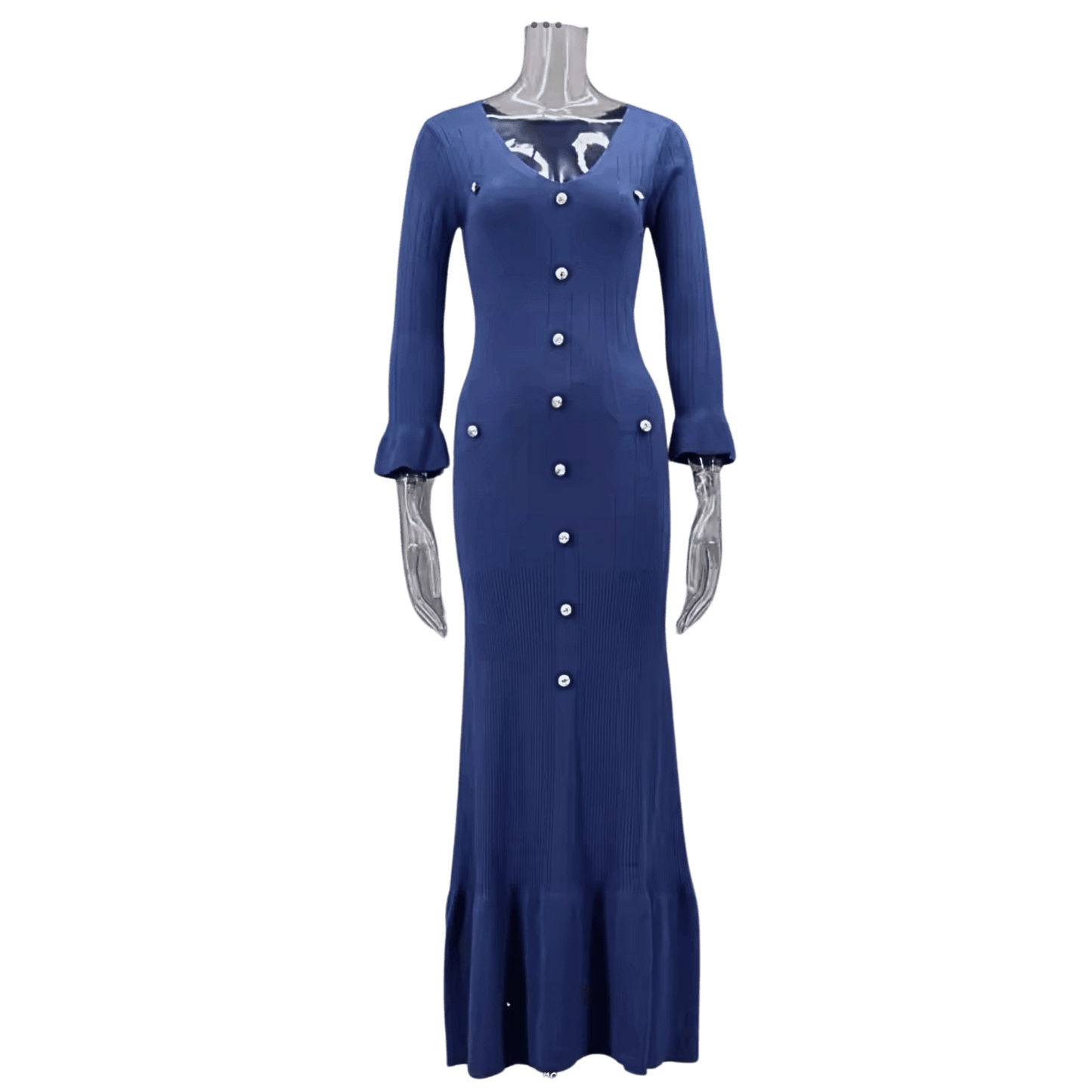 Robe Longue Maëlys – Robe en maille boutonnée femme manches évasées
