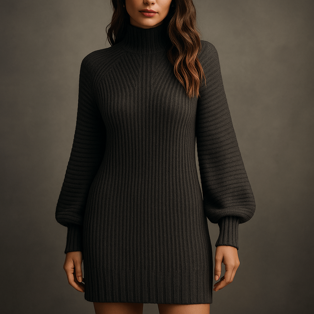 Robe Pull Althea – Robe pull col montant femme manches longues Noir / S
