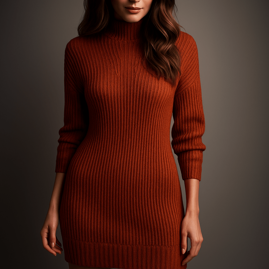 Robe Pull Althea – Robe pull col montant femme manches longues Orange / S