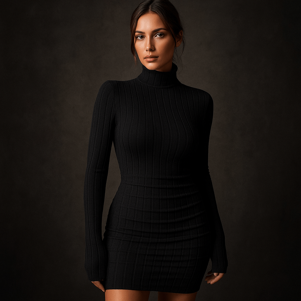 Robe Pull Mila – Robe moulante col roulé femme hiver chic | L’Atelier Noir / M