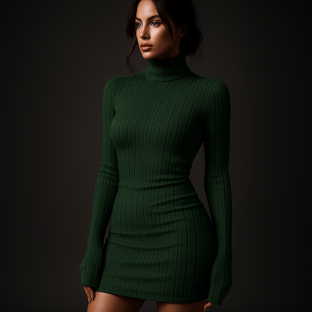 Robe Pull Mila – Robe moulante col roulé femme hiver chic | L’Atelier Vert / L