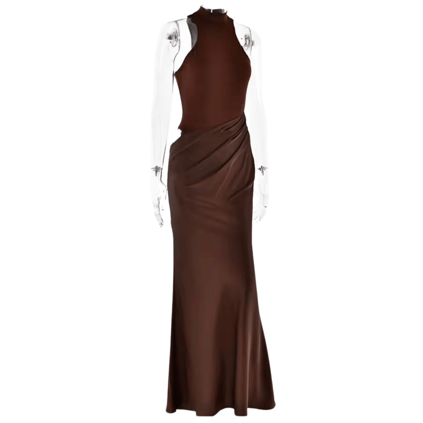 Robe Satinée Aria – Robe longue femme col montant avec découpe