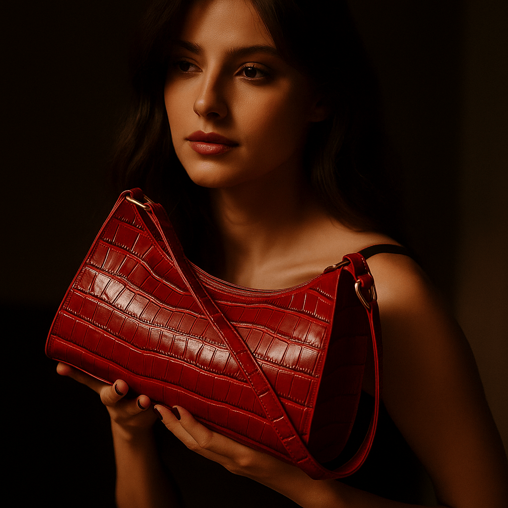 Sac à main Cora – mini baguette croco vegan zippée L’Atelier de Malte Rouge