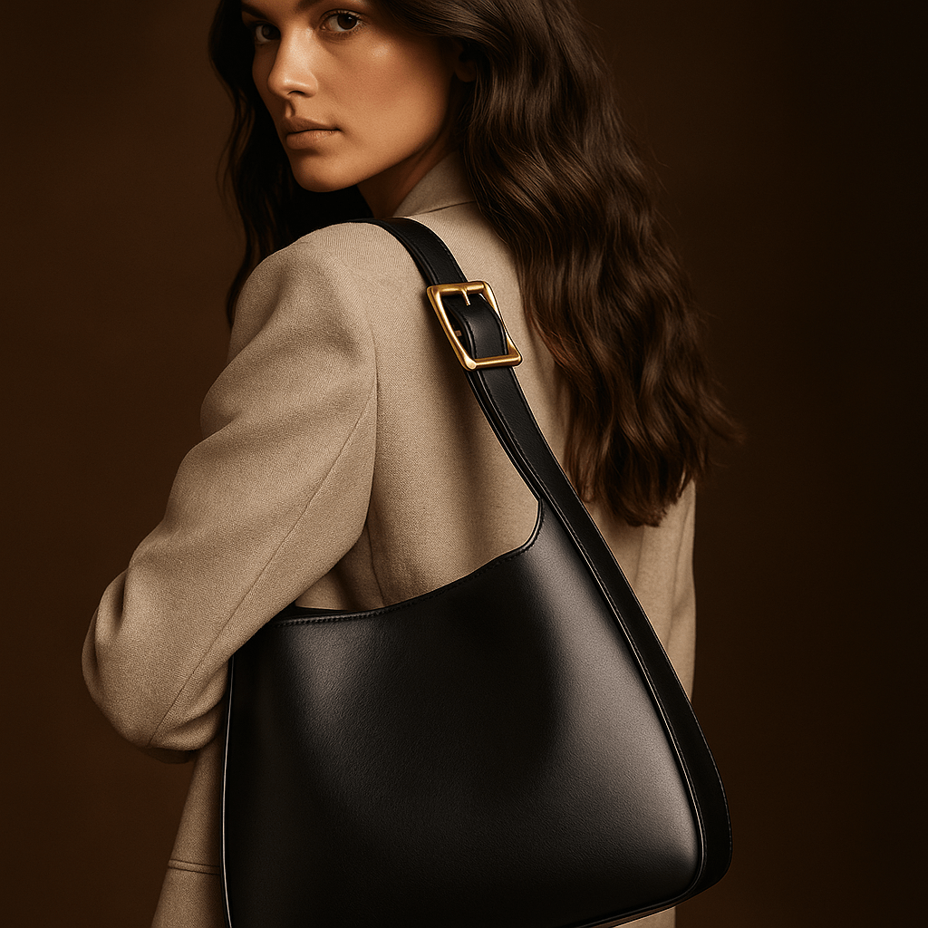 Sac à main épaule cuir vegan minimal – Sac Alba | L’Atelier de Malte Noir