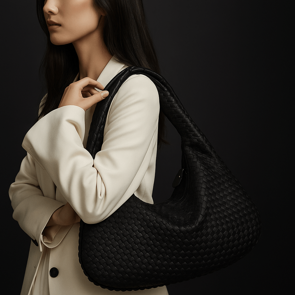 Sac à main femme hobo tressé cuir vegan | L’Atelier de Malte Noir