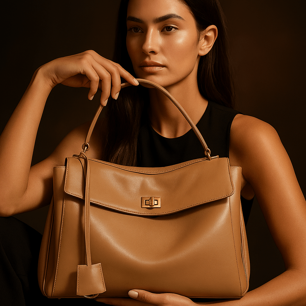 Sac à main femme Moira – Cabas cuir lisse & verrou tourniquet Beige / 35-11-25cm