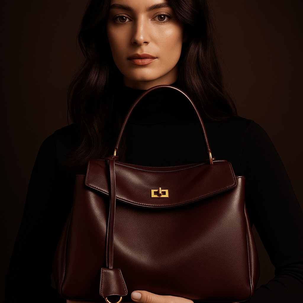 Sac à main femme Moira – Cabas cuir lisse & verrou tourniquet Bordeaux