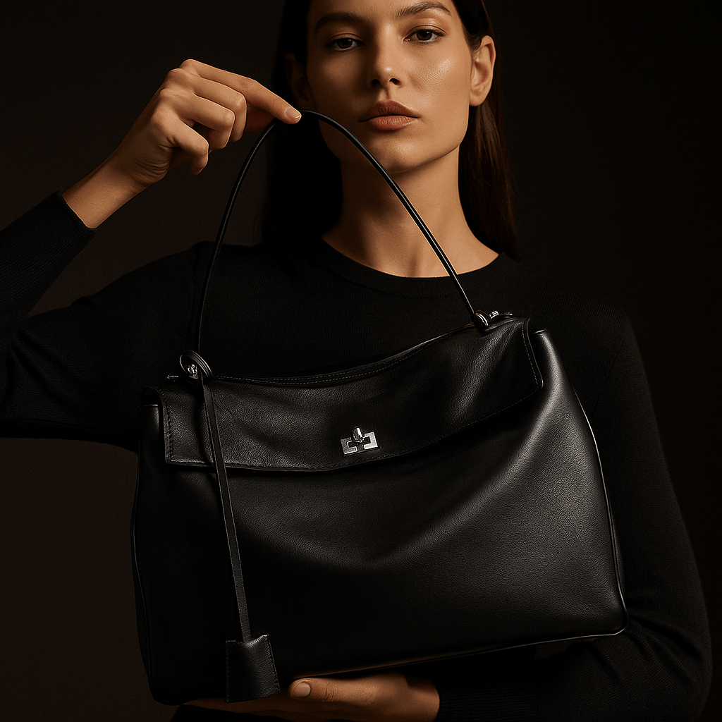 Sac à main femme Moira – Cabas cuir lisse & verrou tourniquet Bordeaux / 35-11-25cm