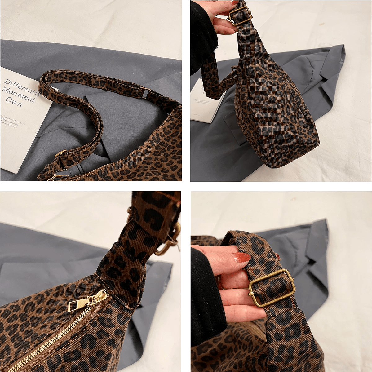 Sac à main hobo léopard Lupa – toile légère & sangle réglable