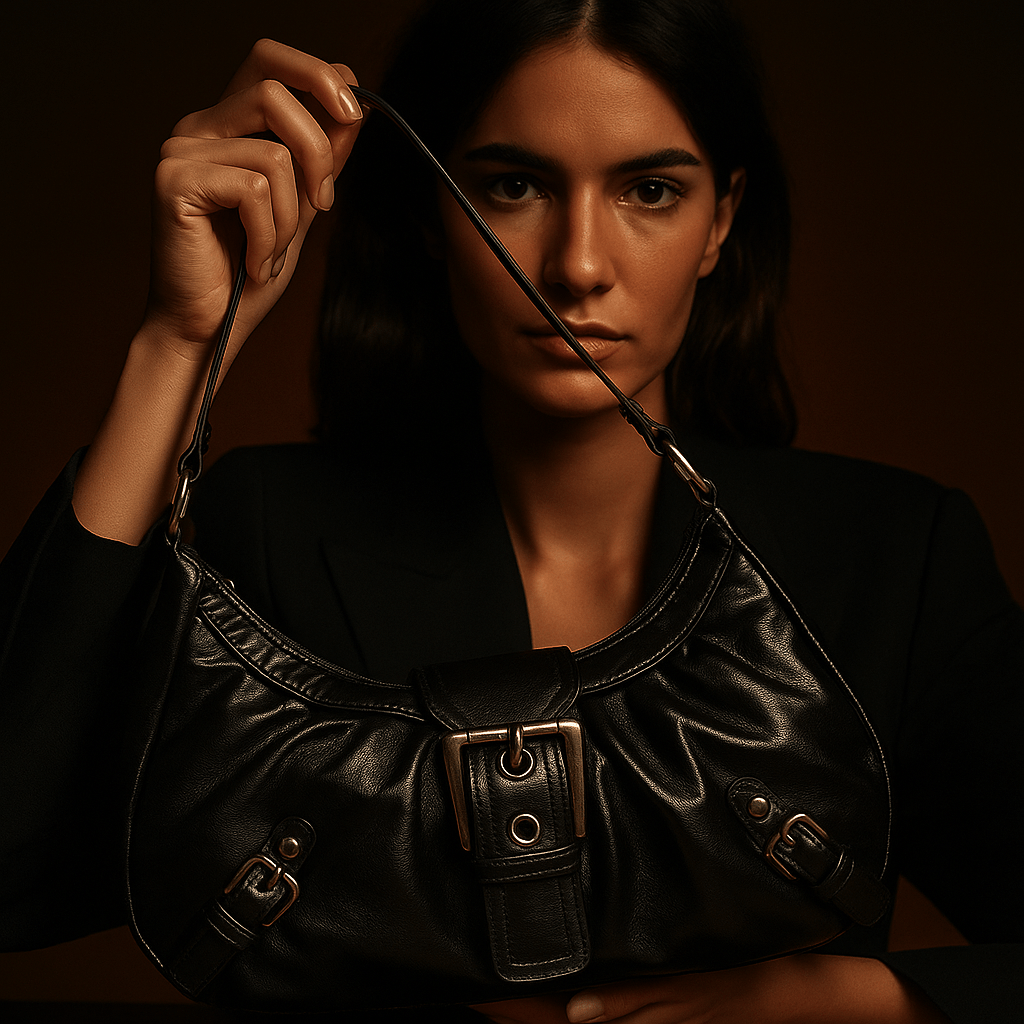 Sac à main Nova – mini hobo cuir vegan lustré | L’Atelier de Malte Onyx Noir