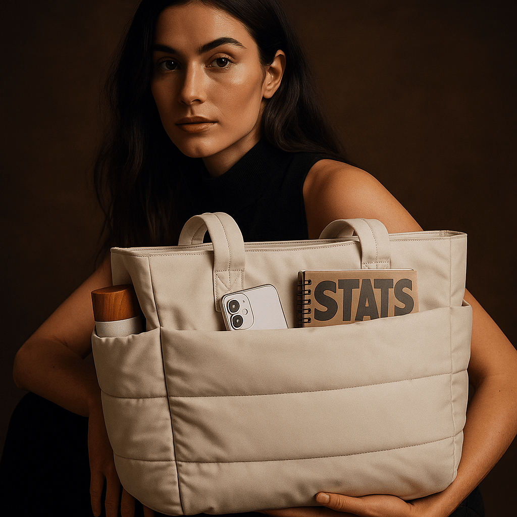 Sac à main Puffer Nube – cabas matelassé 20 L | L’Atelier de Malte Beige