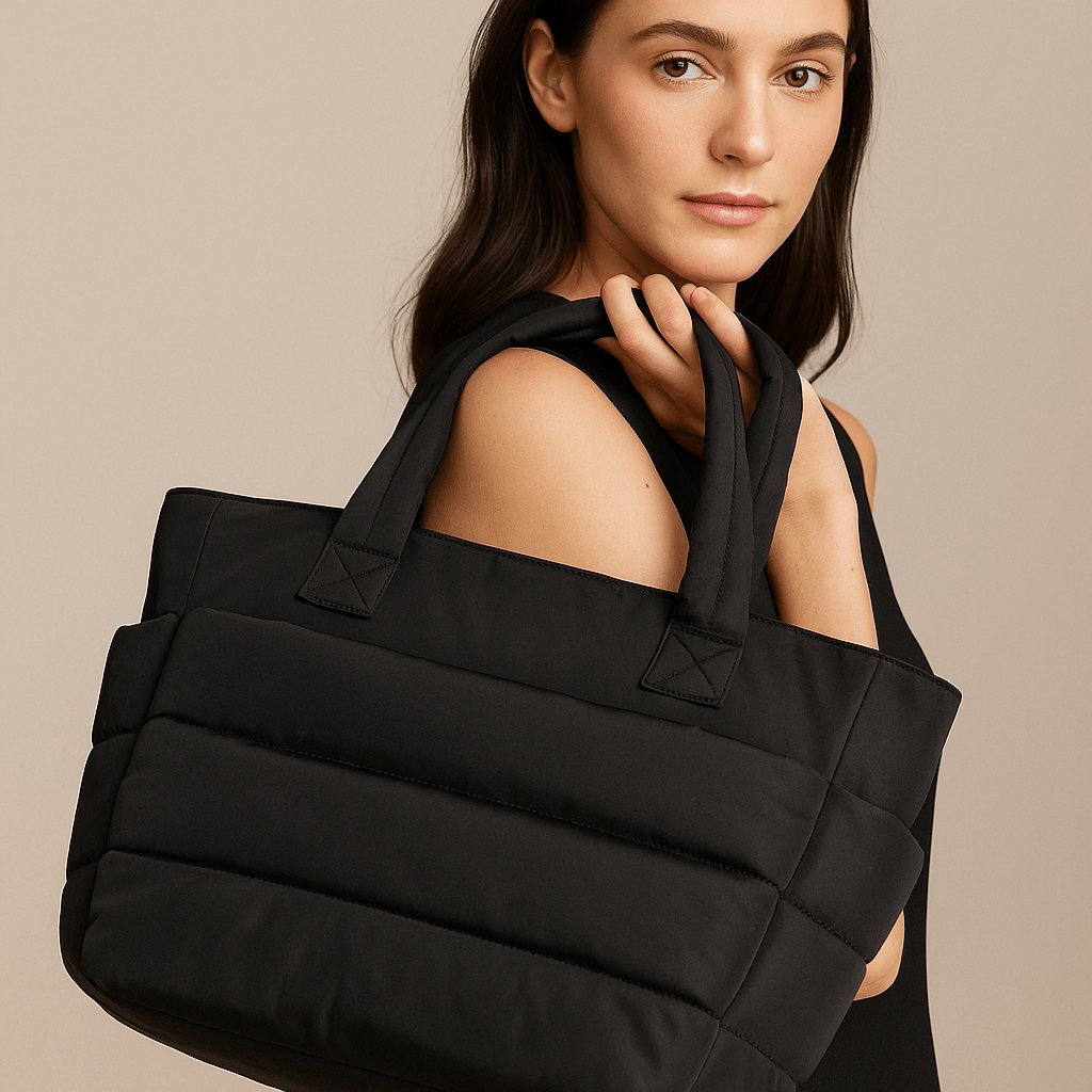 Sac à main Puffer Nube – cabas matelassé 20 L | L’Atelier de Malte Noir