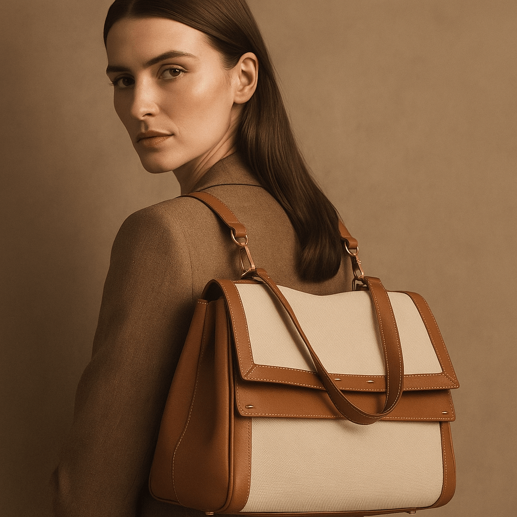 Sac à main Siena – cuir nappa & toile déperlante | L’Atelier de Malte