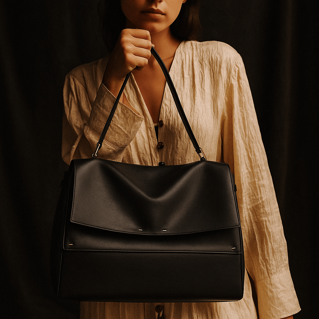 Sac à main Siena – cuir nappa & toile déperlante | L’Atelier de Malte Noir