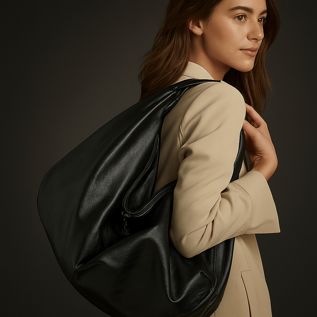 Sac à main Terra – grand hobo souple zippé | L’Atelier de Malte Noir