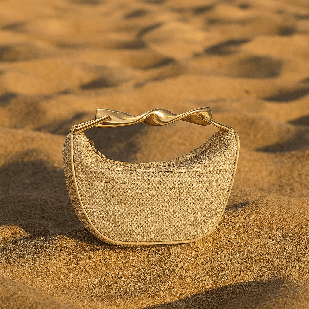 Sac Alma – Mini sac demi-lune tressé & anse dorée | L’Atelier de Malte Or