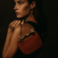 Sac Alma – Mini demi-lune tressée & anse dorée sculpturale