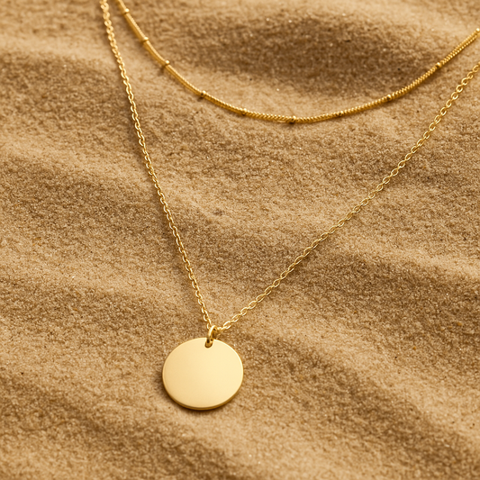 Collier Semplicità – Double chaîne & médaillon lisse