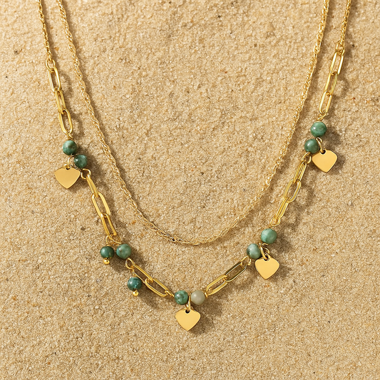 Collier Leggerezza – Double chaîne & perles naturelles