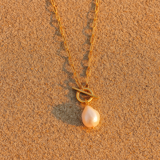 Collier Agata – Plaqué or 18k & perle baroque