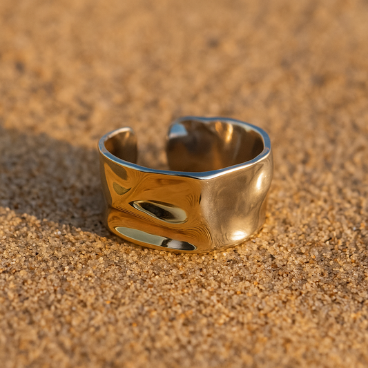 Bague Lucia – Acier miroir & fragment solaire