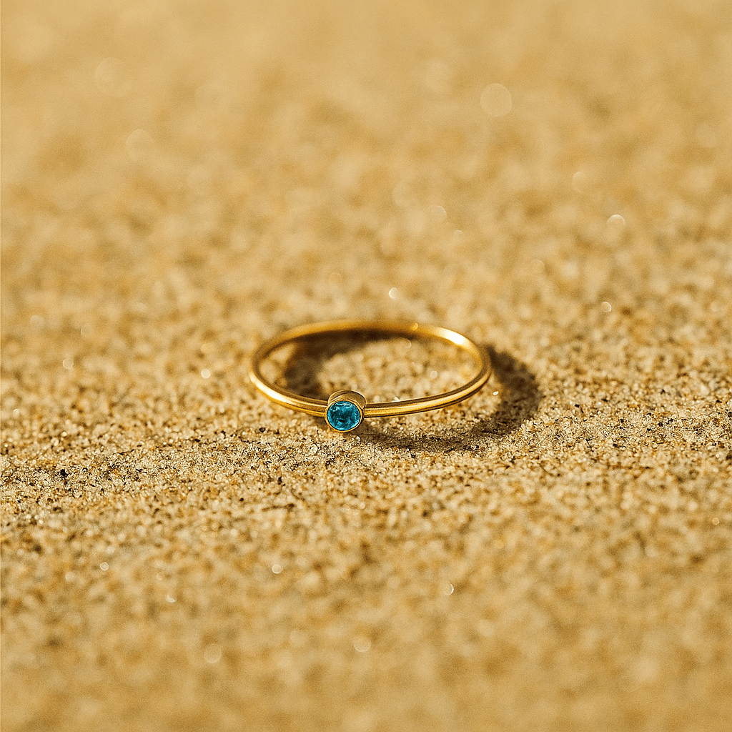 Bague Colori – Plaqué or & pierre de naissance | L’Atelier de Malte Decembre-Aquamarine / 5