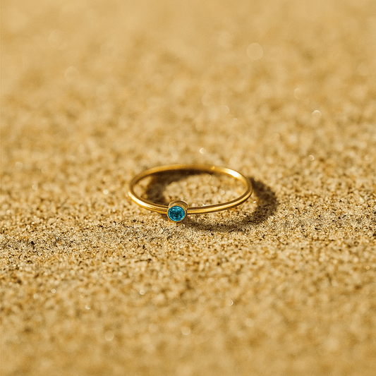 Bague Colori – Plaqué or & pierre de naissance | L’Atelier de Malte Decembre-Aquamarine / 5