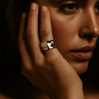 Bague en acier inoxydable martelé bicolore ajustable |Lucia 