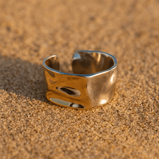 Bague en acier inoxydable martelé bicolore ajustable |Lucia  Argent