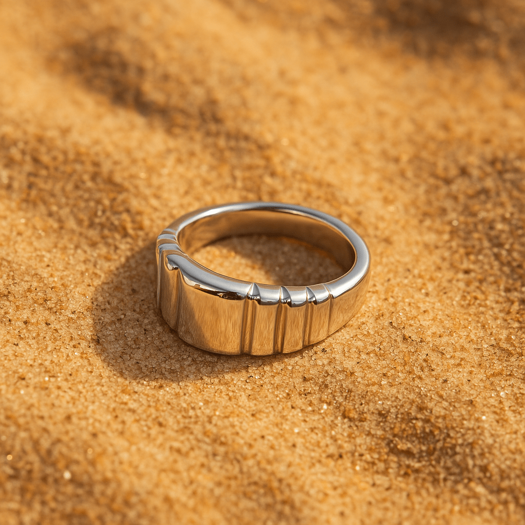 Bague plaqué or relief – Anneau graphique & minimaliste | L’Atelier Argent / 6