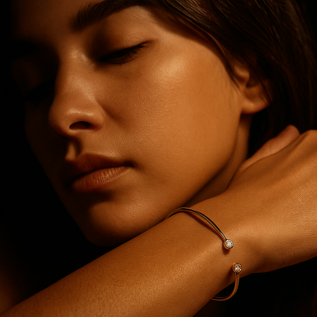 Bracelet – Jonc plaqué or 18 carats & zircons | Tramonto 