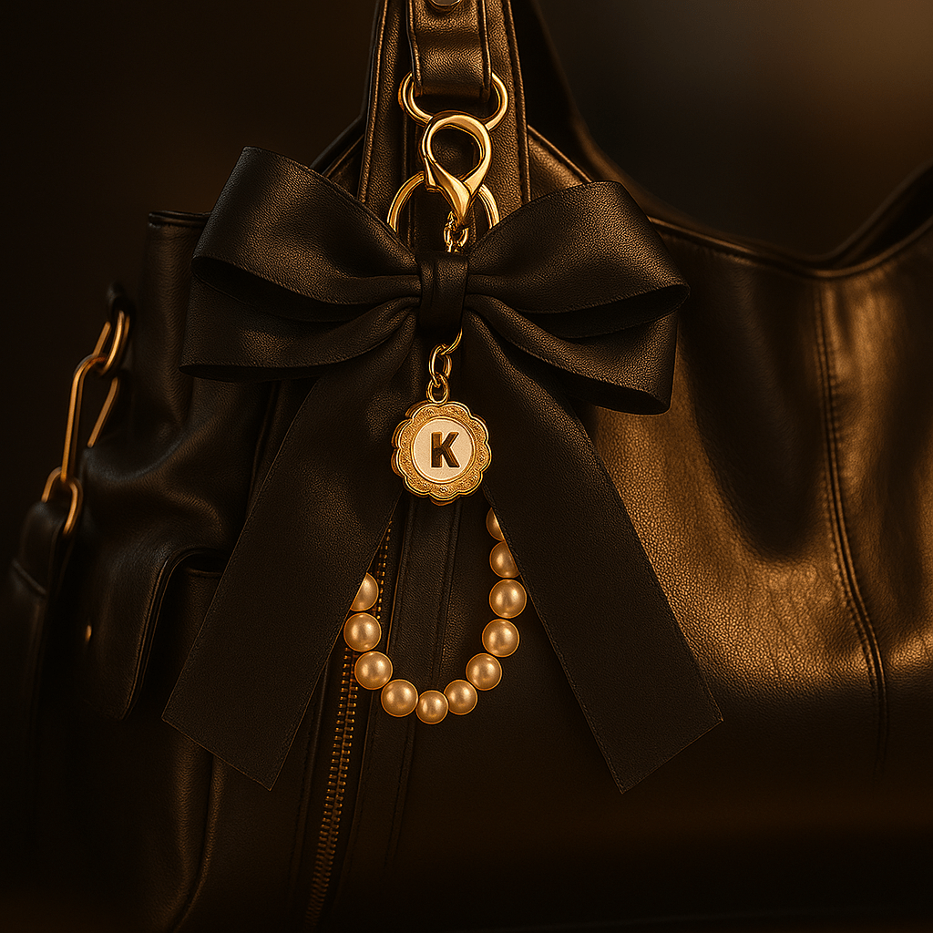Charm de Sac à main Satin & Perles – Porte-clés Élégant Femme  Noir