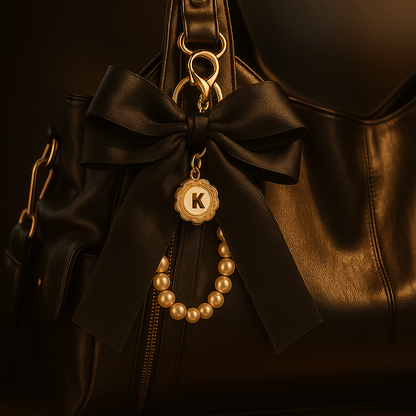 Charm de Sac à main Satin & Perles – Porte-clés Élégant Femme  Noir
