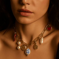 Collier charms femme – acier doré & breloques talisman | L’Atelier de Malte