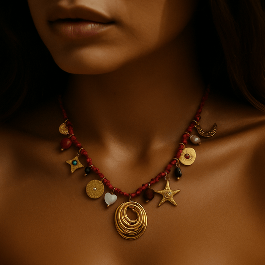Collier Charms Sirena – Tissu & breloques symboliques