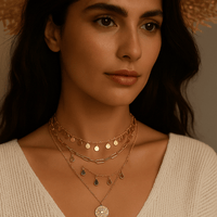 Collier Multi-rangs doré & médaillon solaire | Francesca 